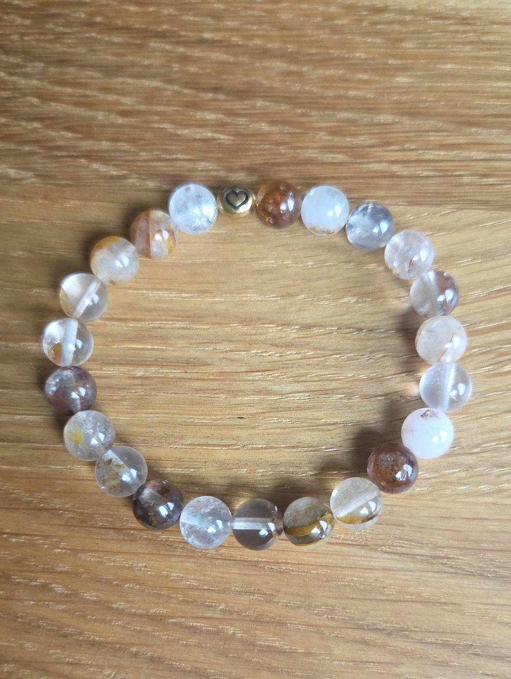 Gold Red Rutilated Quartz Beaded Stretch Bracelet | Handmade - Picture 7 of 9